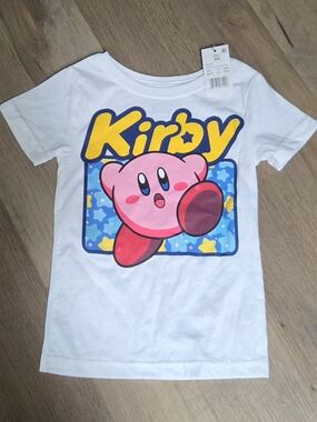 Kirby Kids' White Graphic Tee - Pink Character Print Sz XS Bin W